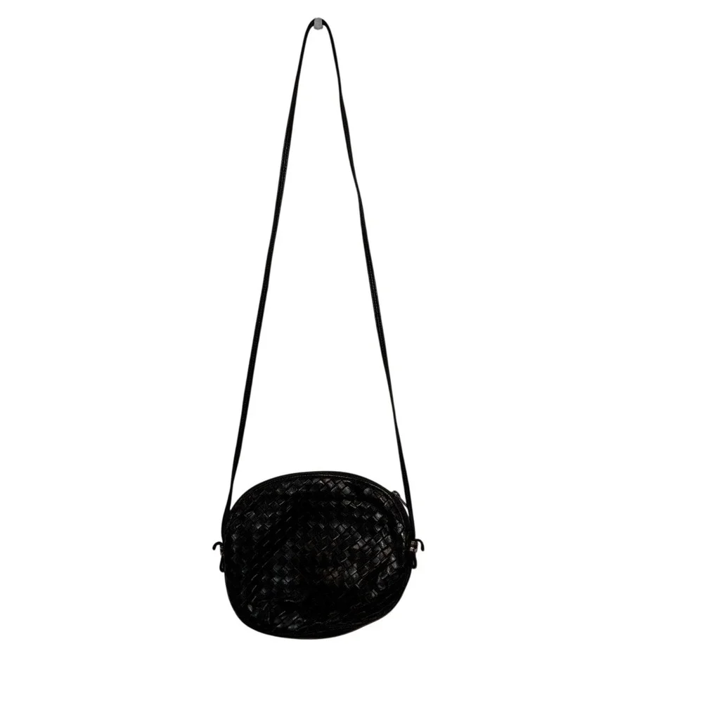 Aspects Black Woven Leather Crossbody Bag Oval Italian Style Boho Shoulder Bag